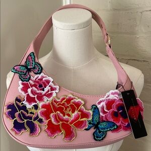 Floral Embroidered Pink Shoulder Bag